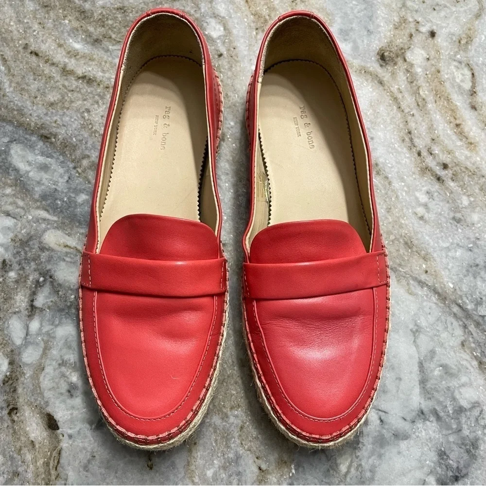 RAG & BONE Orange Pink Leather Slip On Espadrilles Flats